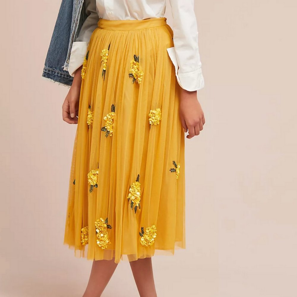 Maeve posy sequin skirt